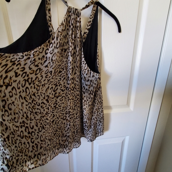 Rory Beca Silk Cheetah Print White V Neck Racerback Tank Top Women's Size Small - Picture 5 of 6
